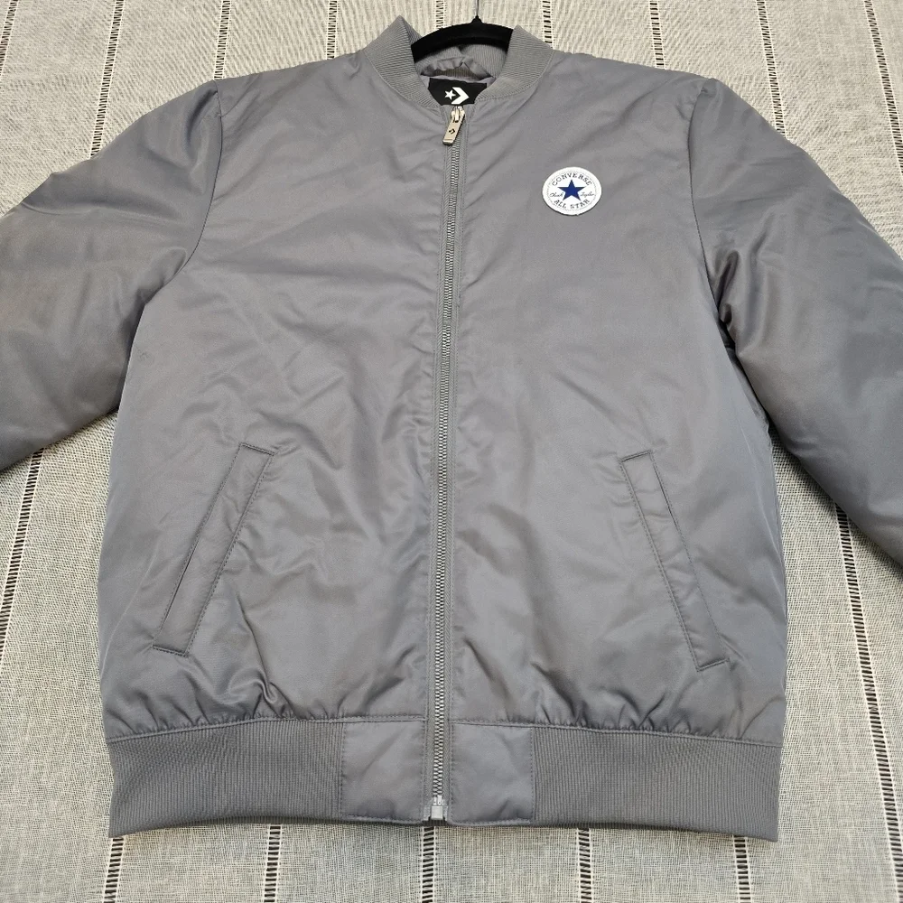 Converse Kids Bomber Jacket Coat Gray Logo and Lining Size Large 12-13 Yr